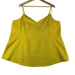 Lane Bryant Cami Top 22 Spaghetti Straps Yellow Eyelet Empire Swing Boho Summer